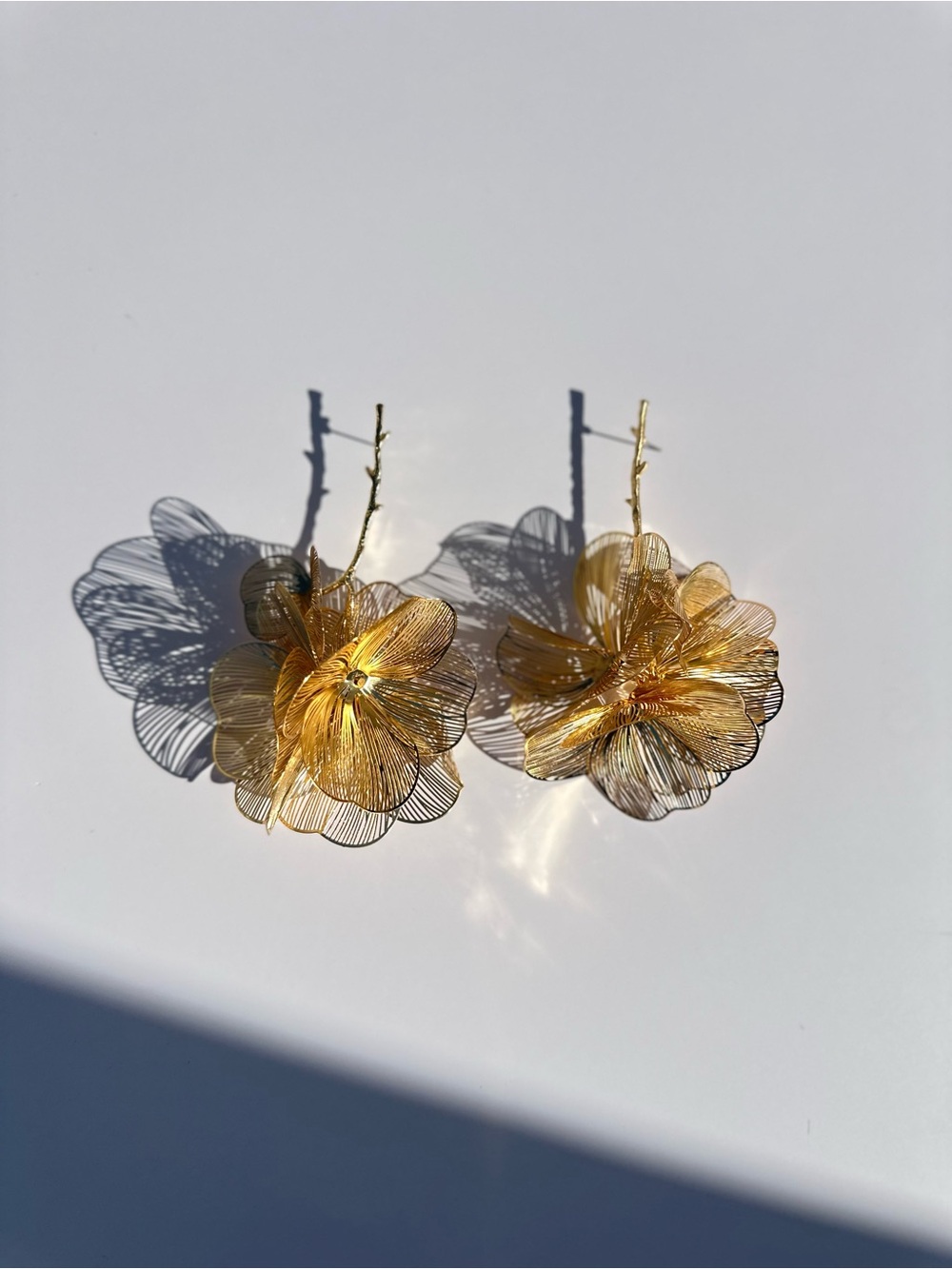 Gold Floral Statement Earrings - Picture 2 of 3